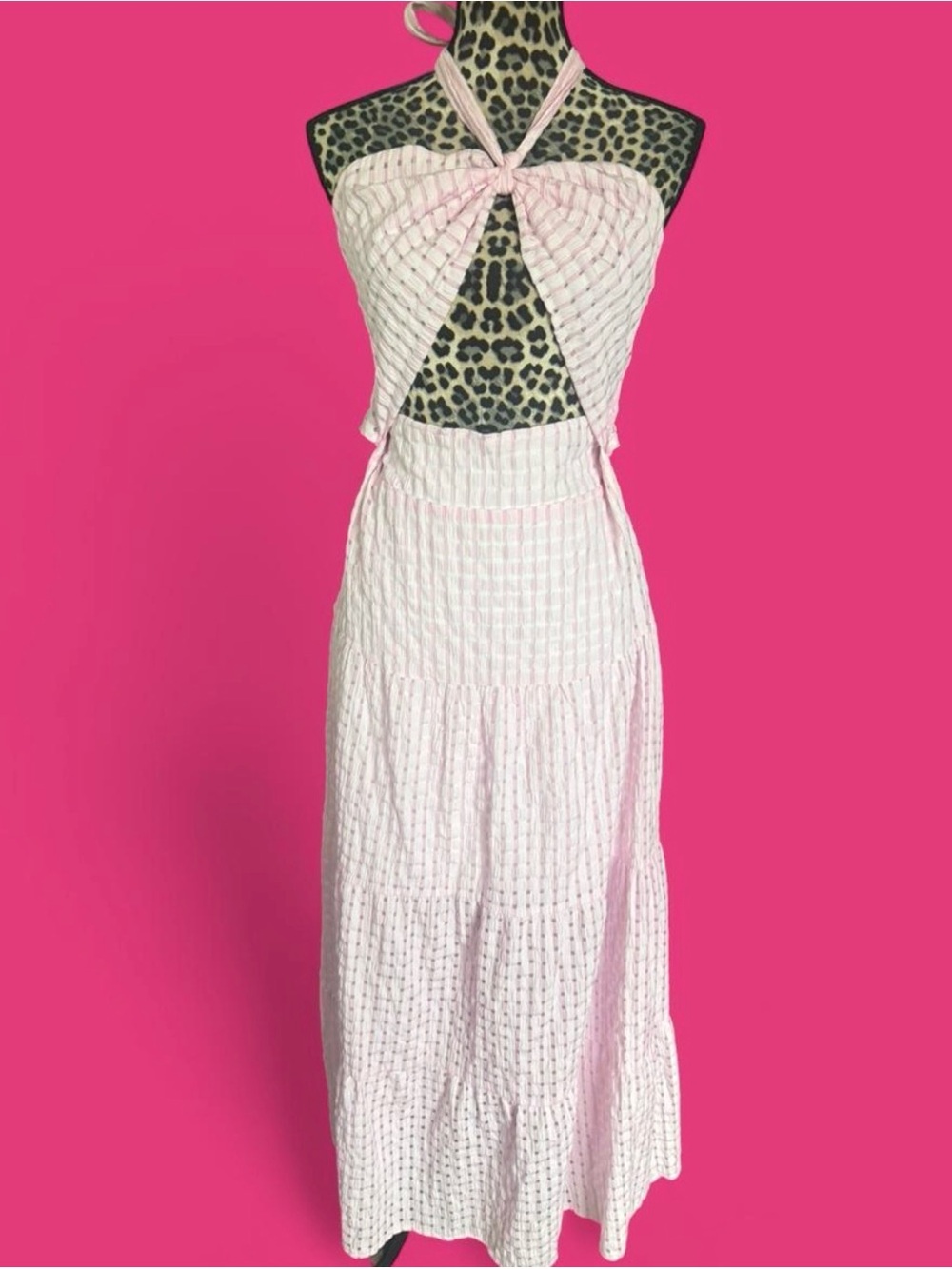 Avantlook Pink Halter Cutout Tiered Maxi Dress NWT